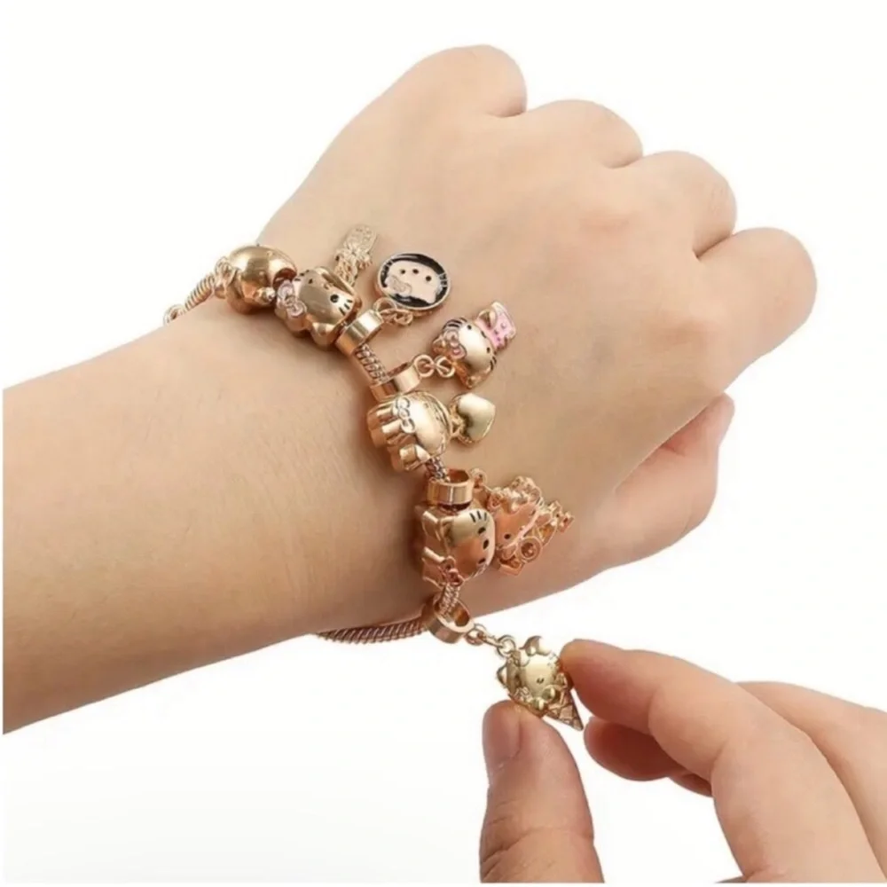 Sanrio Hello Kitty Charms Beaded Bracelet Japanese Anime Kitty Crazy Cat Lady